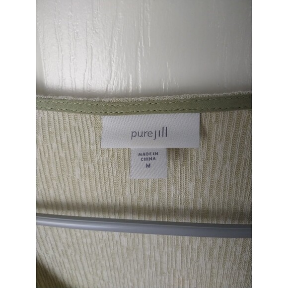 Pure Jill Woman M Light Sage Green Knit Texted Linen Blend Blouse - Picture 3 of 9